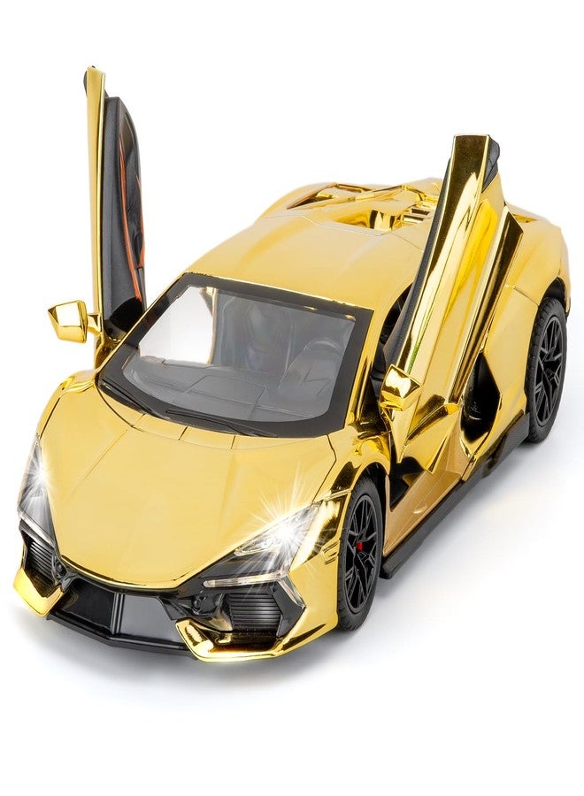 LOVEPOSELY 1/24 Scale Gold Lambo Revuelto Diecast Car Model, Collectible Diecast Toy Car with Lights and Sounds, Pull Back Vehicles Toy for Adults Kids Birthday Gifts Decoration - Image 1